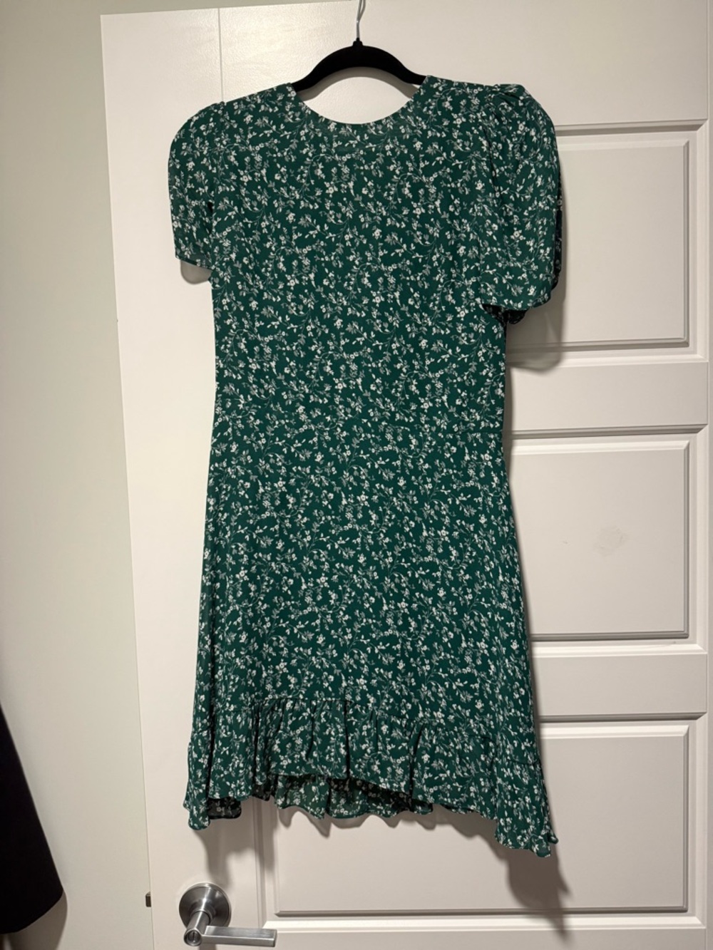 Reformation Emerald Green Floral Puff-Sleeve mini Dress